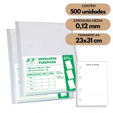 ENVELOPE PLASTICO 0,12 A4 4 FUROS C/ 500