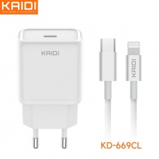 KIT CARREGADOR TURBO USB-C E CABO KD669 - KAIDI KIT CARREGADOR TURBO USB-C E CABO KD669 - KAIDI
